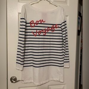 Nautical bon voyage dress. Somewhat open back with red bows. Sperry Top-Sider.